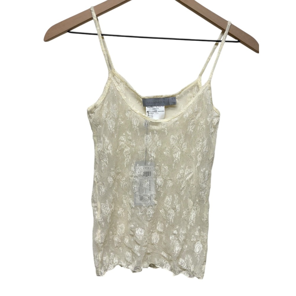 Y2k Cream Lace Camisole Medium Sheer Bridal Fairy Coquette Whimsigoth Made Italy